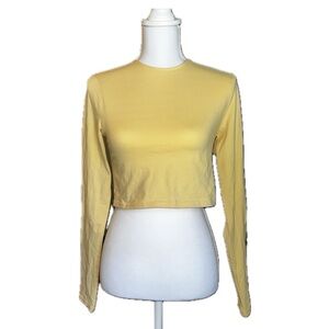 Yellow H&M Long-Sleeve Crop Top with Open Back - Size Medium - NWT